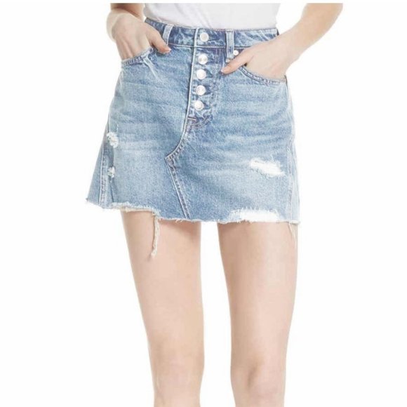 Free People NWT “Breezy” Button Front Denim Mini Skirt - Picture 2 of 10